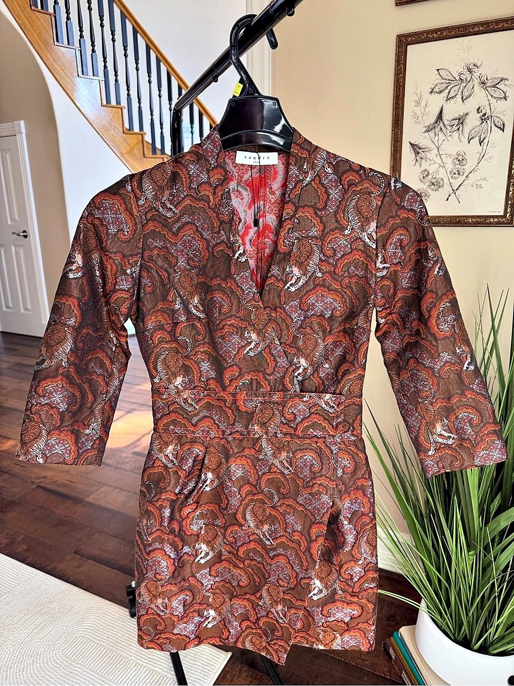 Sandro Paisley Mini Dress in Brown & Red Size Small